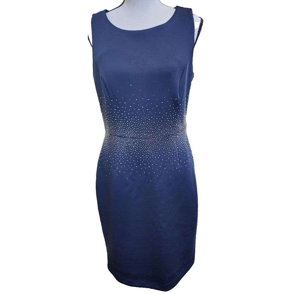 Calvin Klein Blue Sparkling Studded Night Sky Dress Size 8 Curve Enhancer